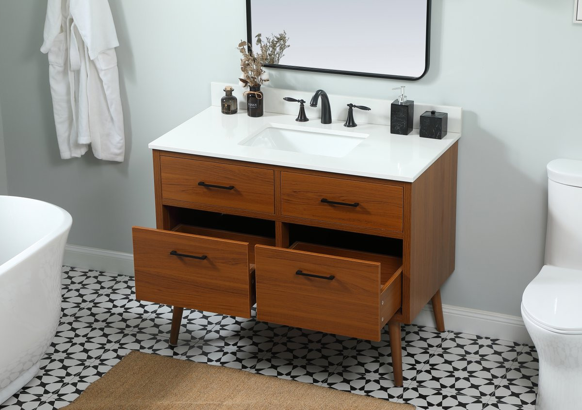 Elegant Decor VF41042MTK-BS 42 inch single bathroom vanity in teak with backsplash