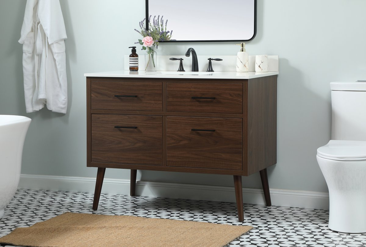 Elegant Decor VF41042MWT-BS 42 inch single bathroom vanity in walnut with backsplash