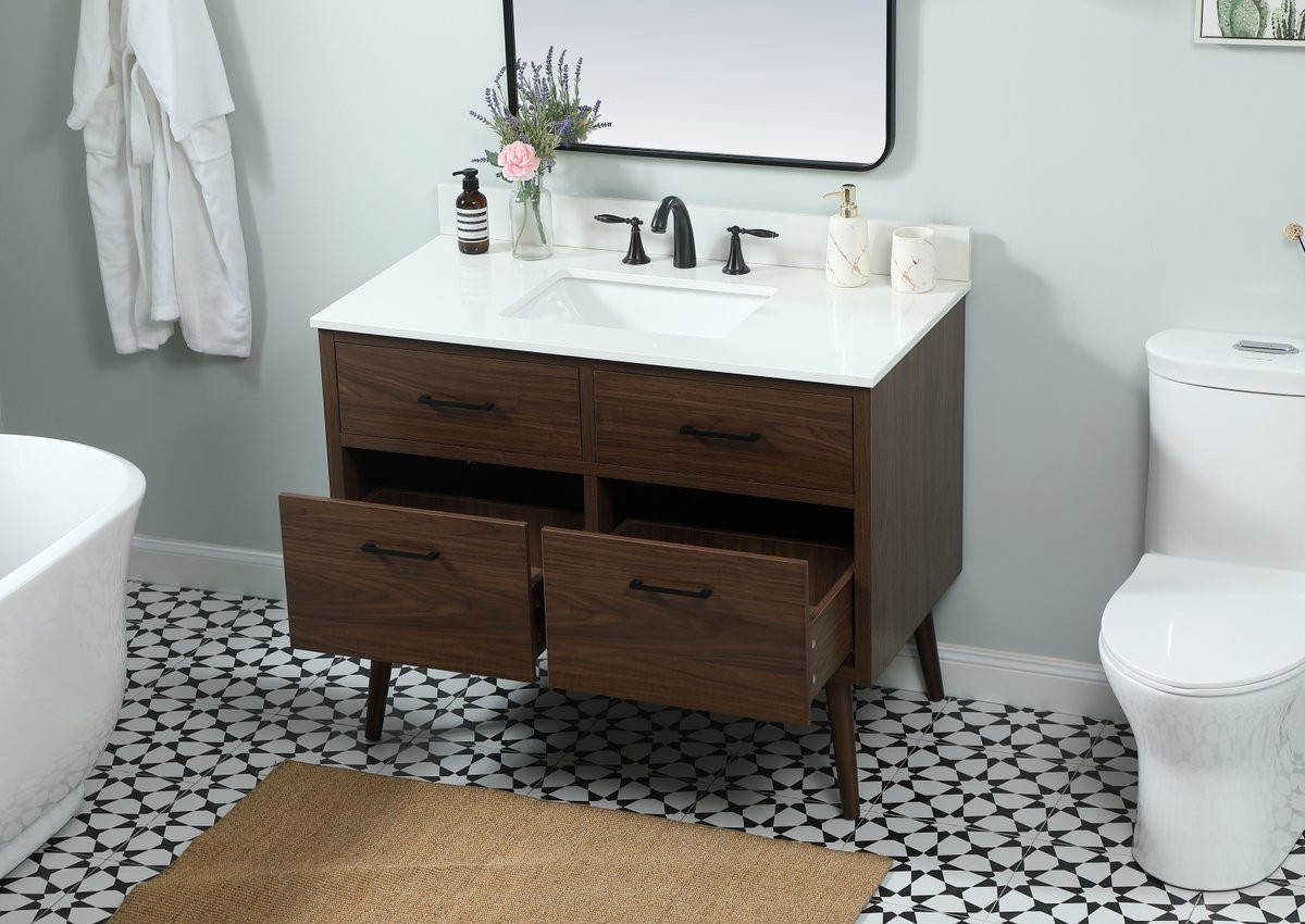 Elegant Decor VF41042MWT-BS 42 inch single bathroom vanity in walnut with backsplash