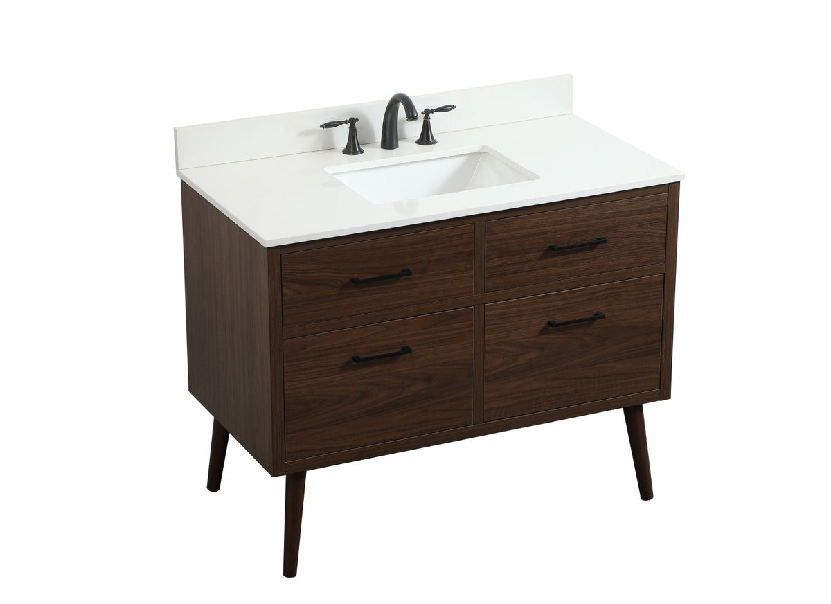 Elegant Decor VF41042MWT-BS 42 inch single bathroom vanity in walnut with backsplash
