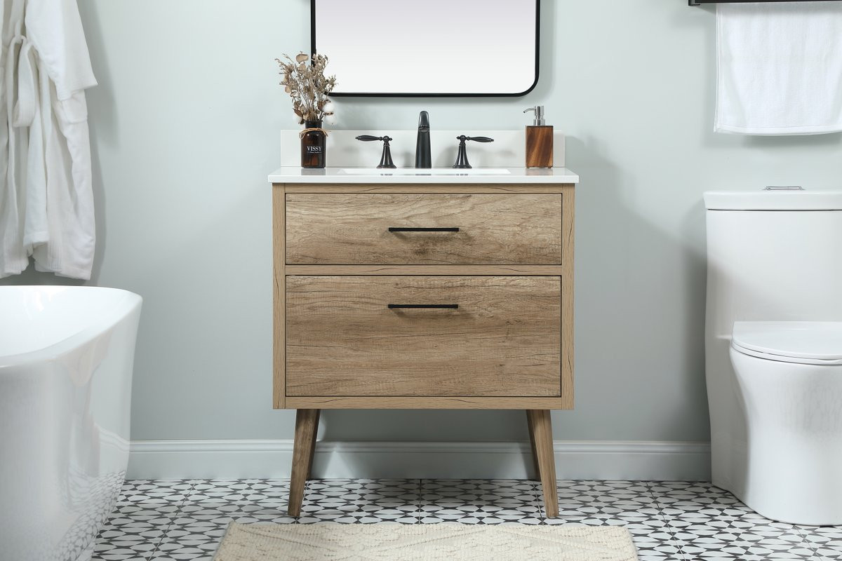 Elegant Decor VF41030NT-BS 30 inch single bathroom vanity in natural oak with backsplash