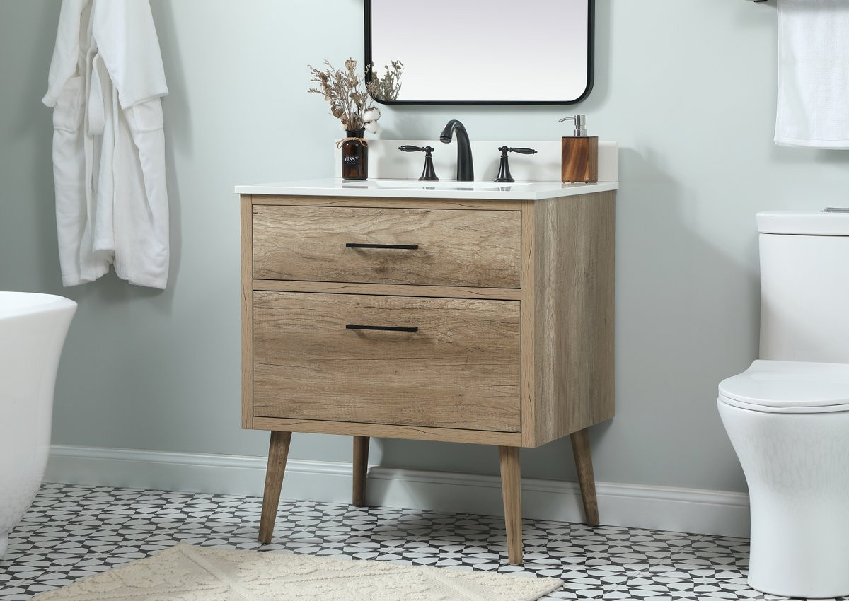 Elegant Decor VF41030NT-BS 30 inch single bathroom vanity in natural oak with backsplash