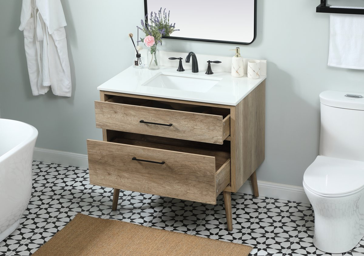 Elegant Decor VF41036NT-BS 36 inch single bathroom vanity in natural oak with backsplash