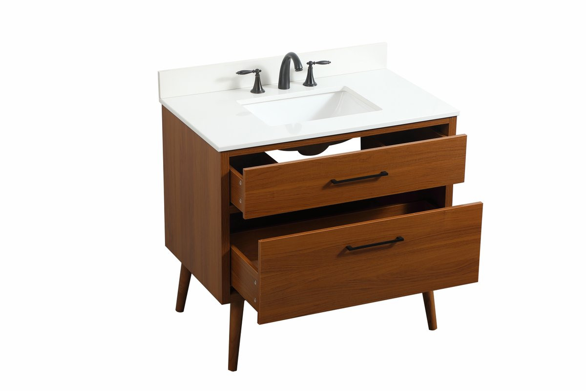 Elegant Decor VF41036MTK-BS 36 inch single bathroom vanity in teak with backsplash