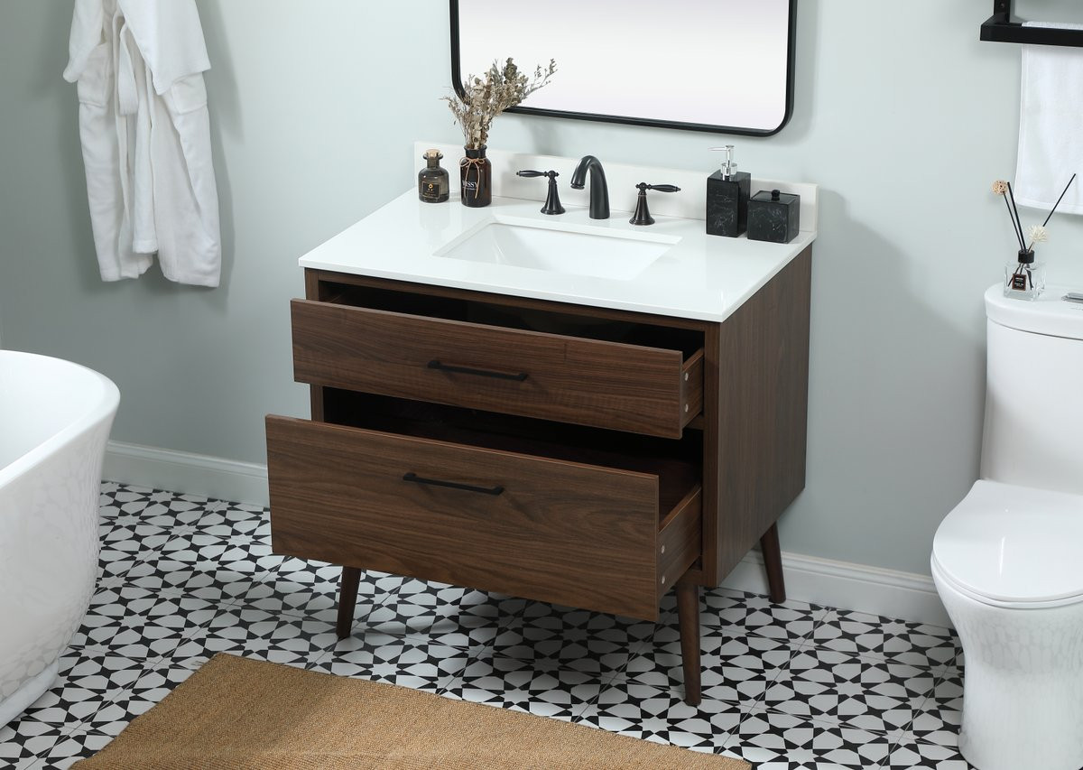 Elegant Decor VF41036MWT-BS 36 inch single bathroom vanity in walnut with backsplash