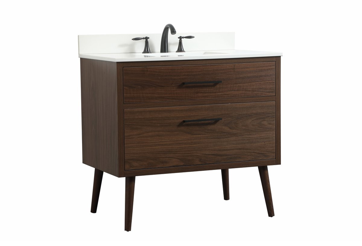 Elegant Decor VF41036MWT-BS 36 inch single bathroom vanity in walnut with backsplash