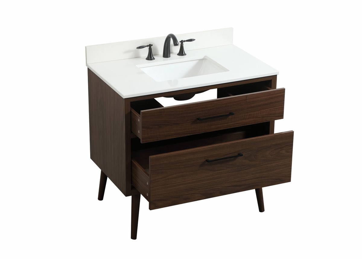 Elegant Decor VF41036MWT-BS 36 inch single bathroom vanity in walnut with backsplash