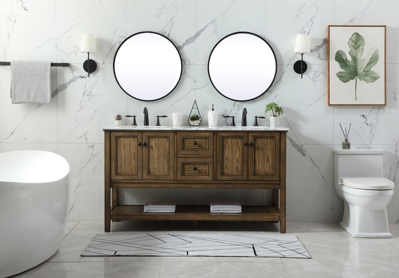 Elegant Decor VF27060DDW 60 inch double bathroom vanity in driftwood