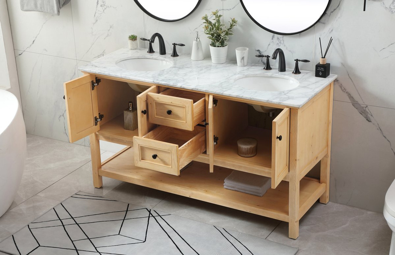 Elegant Decor VF27060DNW 60 inch double bathroom vanity in natural wood