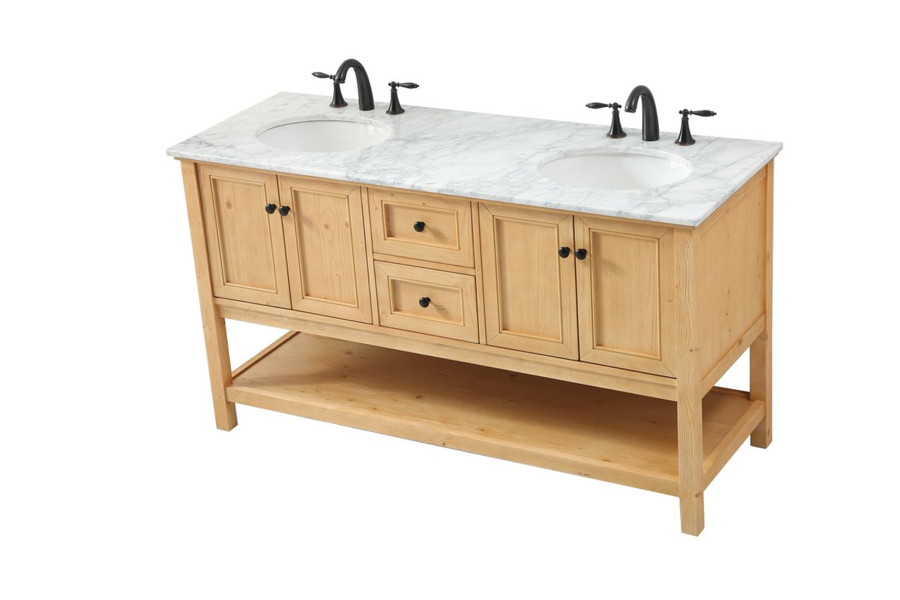 Elegant Decor VF27060DNW 60 inch double bathroom vanity in natural wood