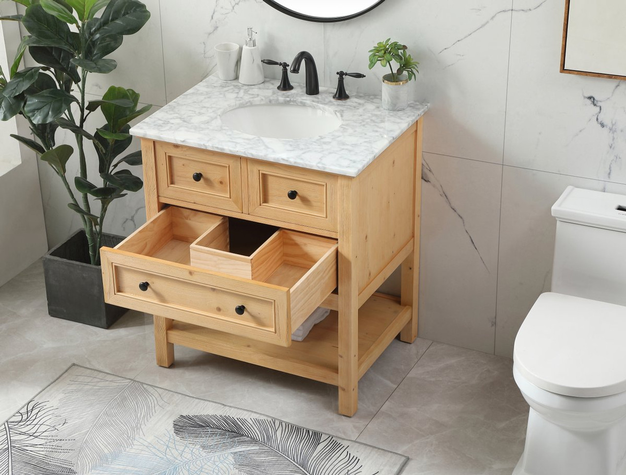 Elegant Decor VF27030NW 30 inch single bathroom vanity in natural wood