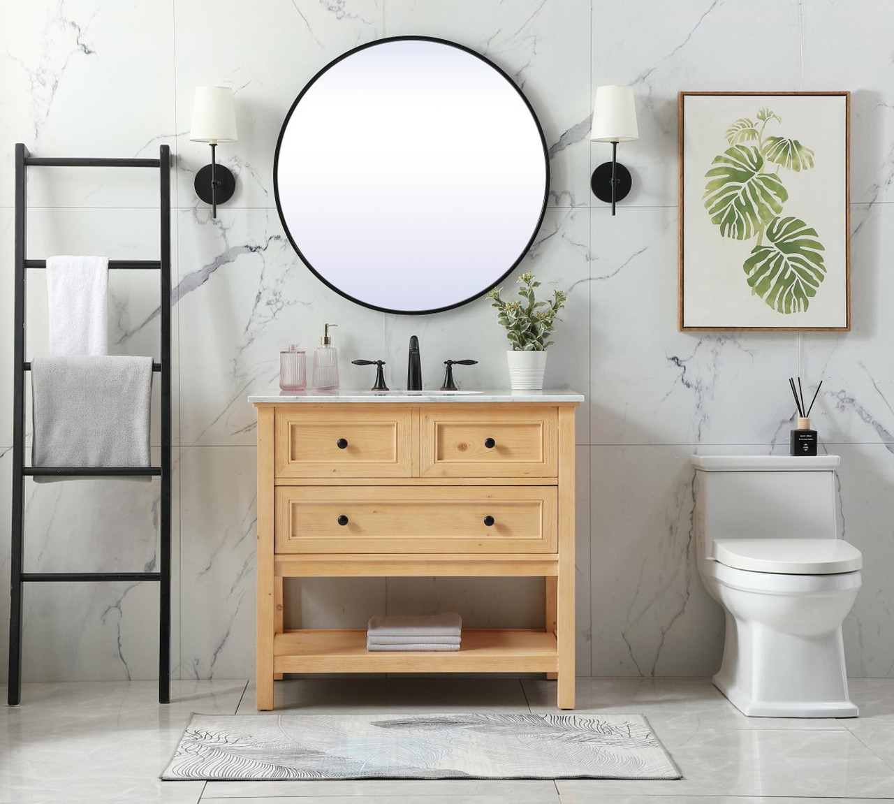 Elegant Decor VF27036NW 36 inch single bathroom vanity in natural wood