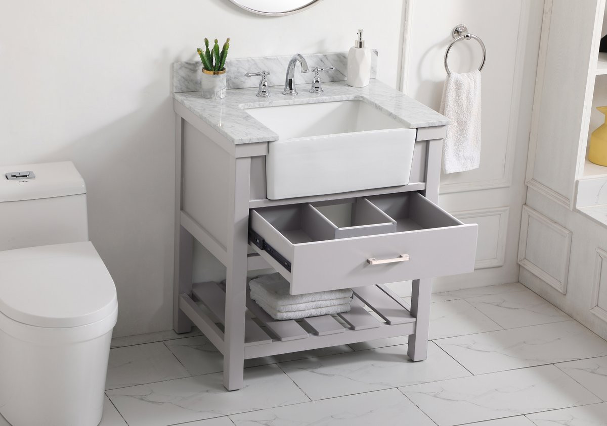 Elegant Decor VF60130BK-BS 30 inch single bathroom vanity in black with backsplash