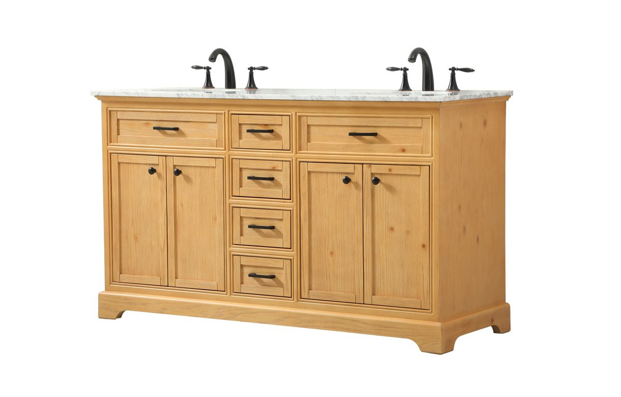 Elegant Decor VF15060DNW 60 inch double bathroom vanity in natural wood