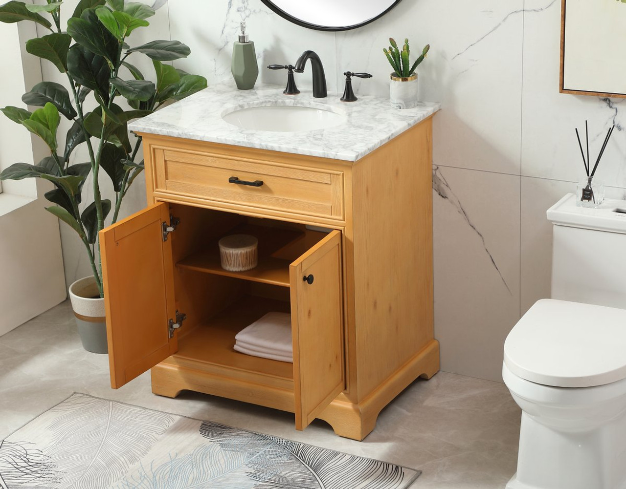 Elegant Decor VF15030NW 30 inch single bathroom vanity in natural wood