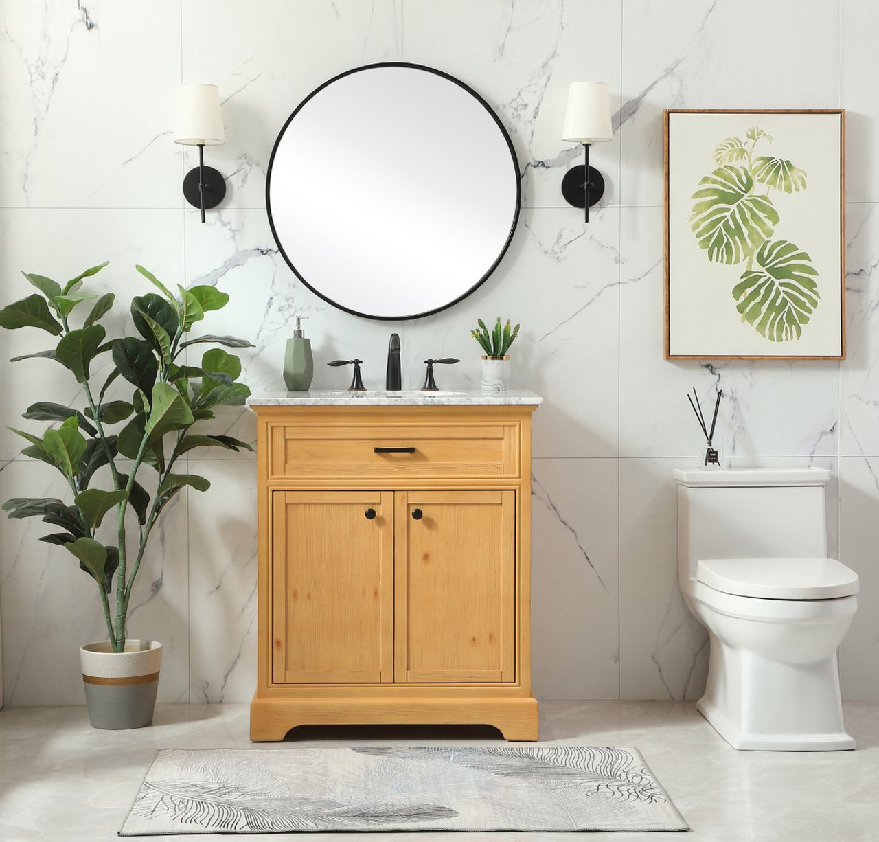 Elegant Decor VF15030NW 30 inch single bathroom vanity in natural wood