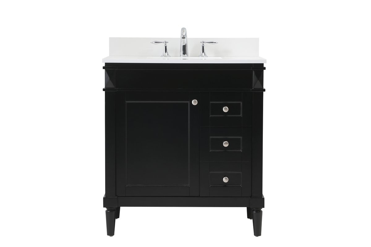 Elegant Decor VF31832BK-BS 32 inch single bathroom vanity in black with backsplash