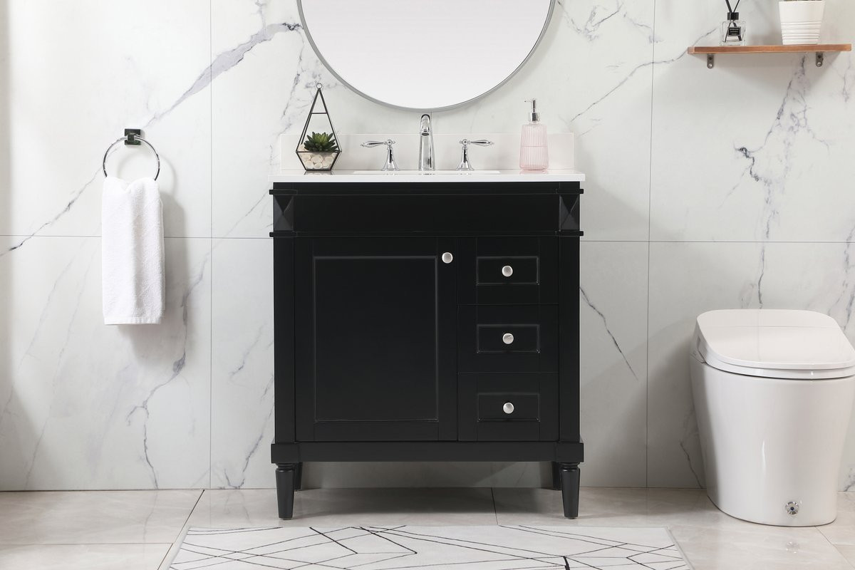 Elegant Decor VF31832BK-BS 32 inch single bathroom vanity in black with backsplash