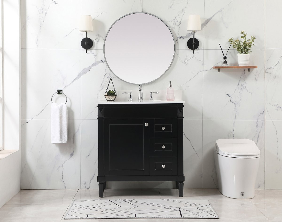 Elegant Decor VF31832BK-BS 32 inch single bathroom vanity in black with backsplash