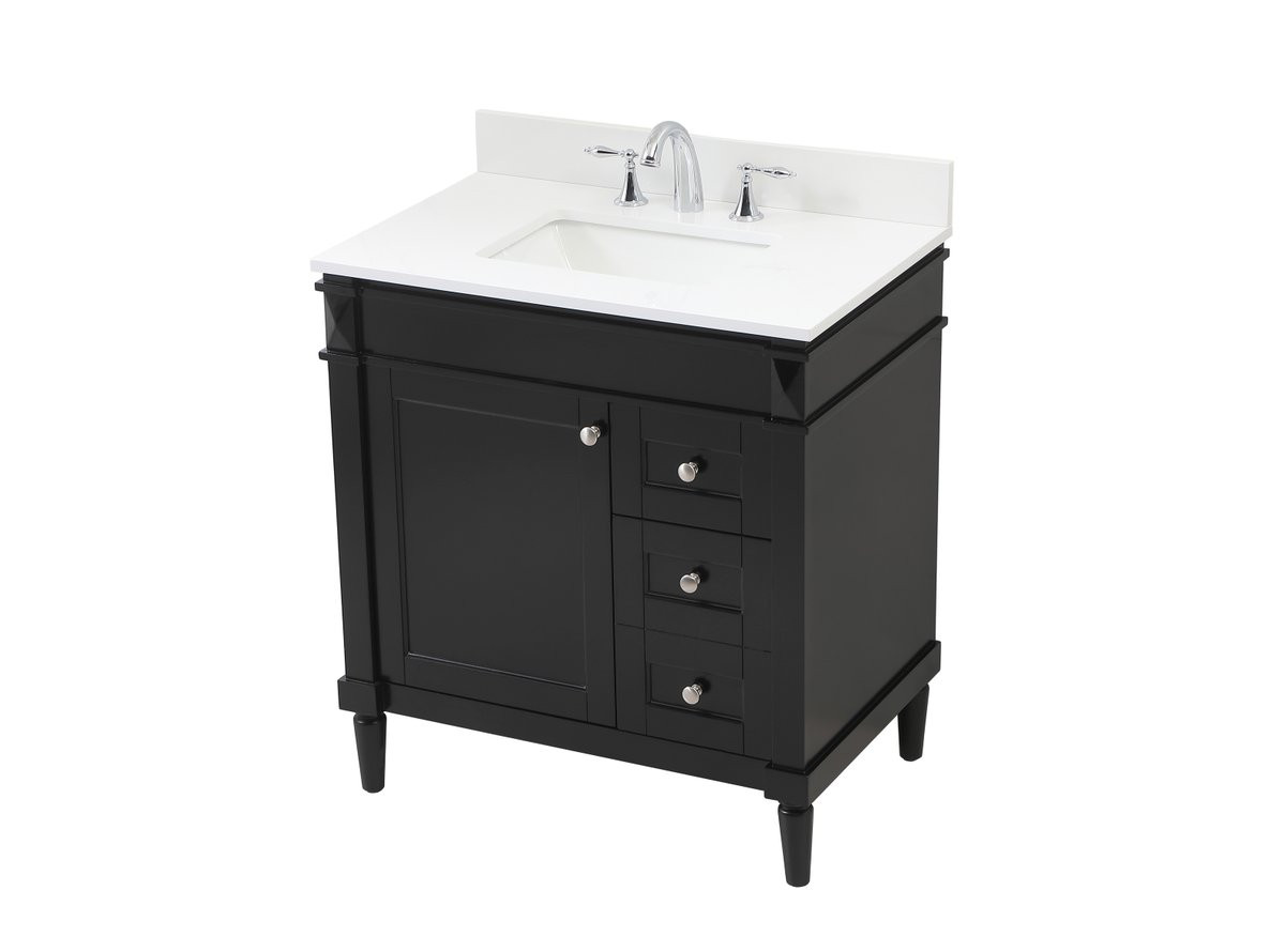 Elegant Decor VF31832BK-BS 32 inch single bathroom vanity in black with backsplash