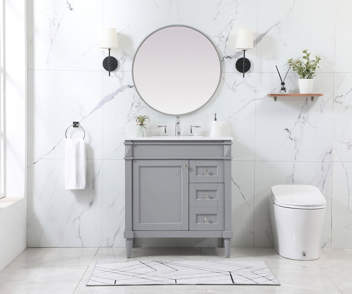 Elegant Decor VF31832GR-BS 32 inch single bathroom vanity in grey with backsplash