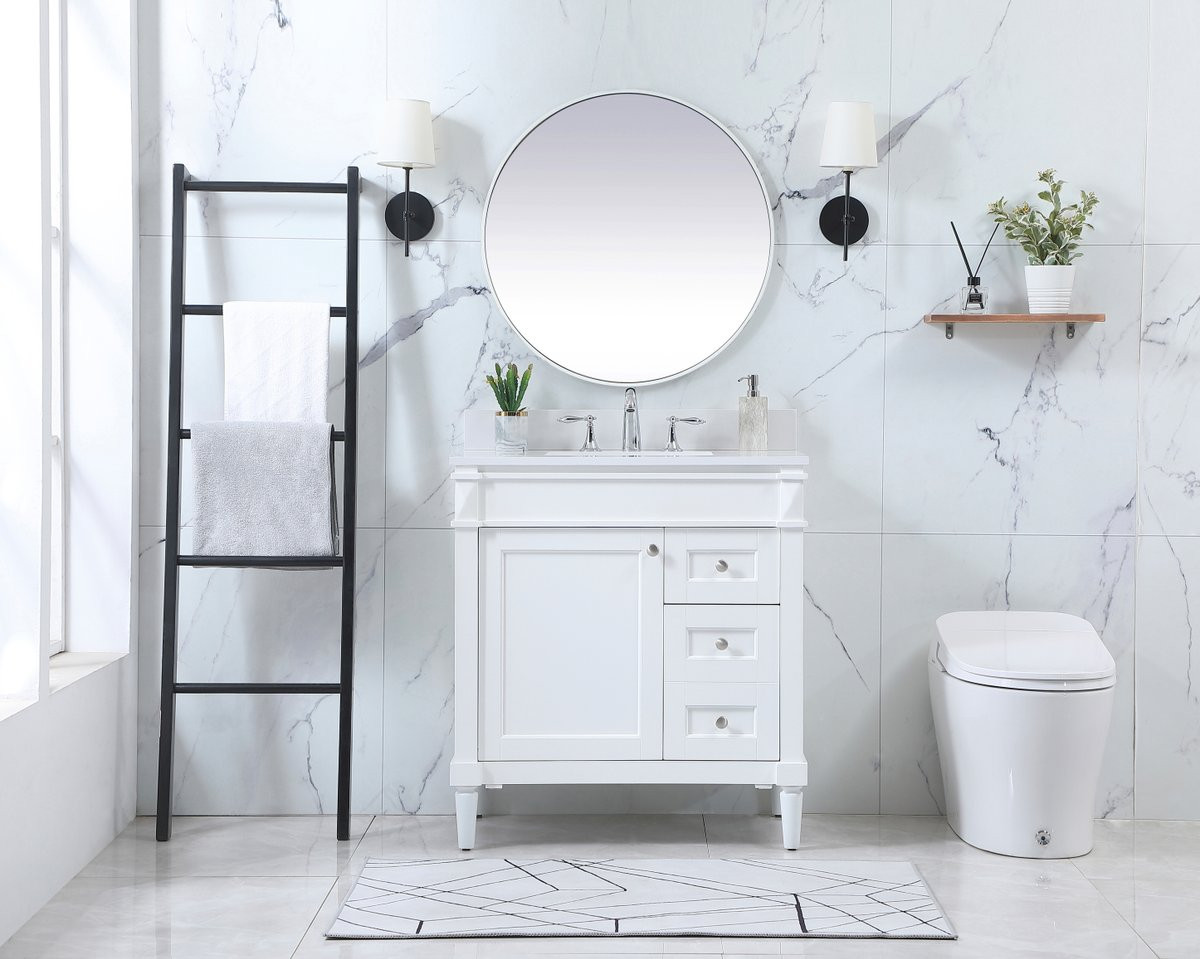 Elegant Decor VF31832WH-BS 32 inch single bathroom vanity in white with backsplash
