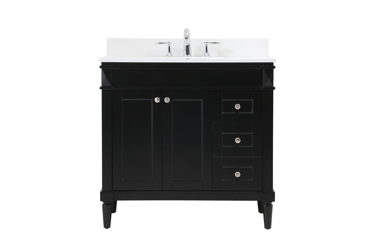 Elegant Decor VF31836BK-BS 36 inch single bathroom vanity in black with backsplash