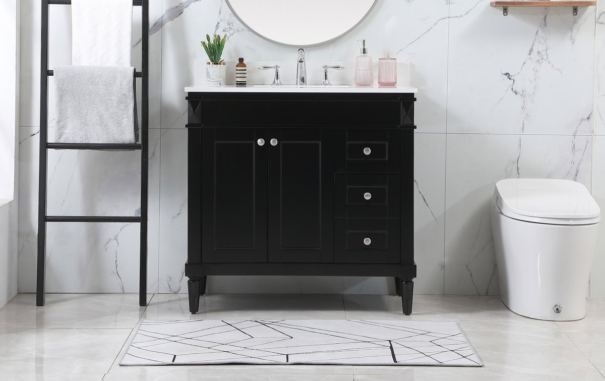 Elegant Decor VF31836BK-BS 36 inch single bathroom vanity in black with backsplash