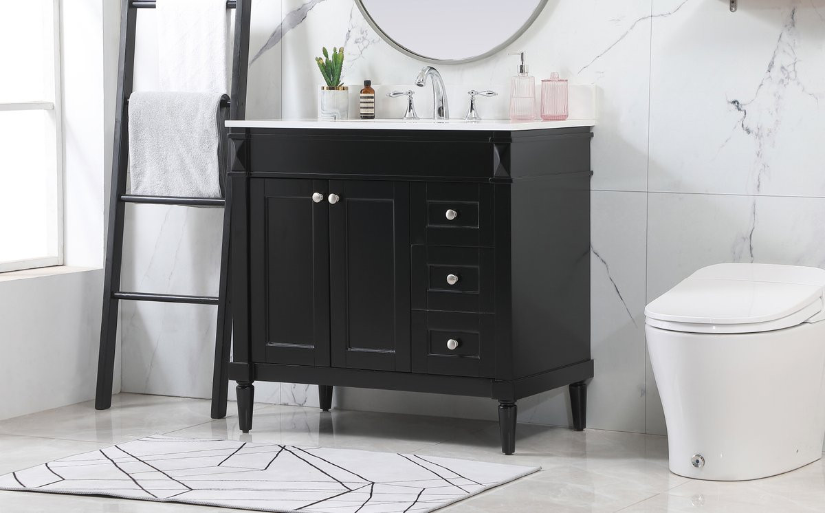 Elegant Decor VF31836BK-BS 36 inch single bathroom vanity in black with backsplash
