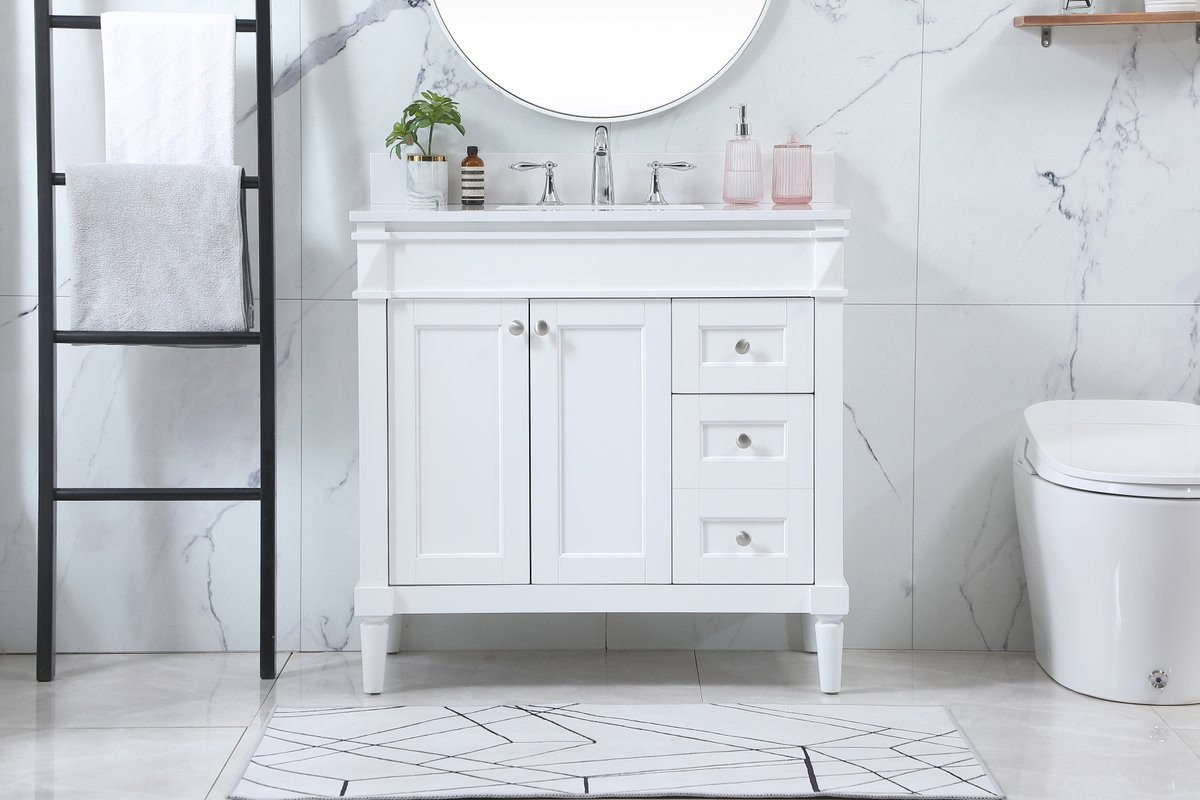 Elegant Decor VF31836WH-BS 36 inch single bathroom vanity in white with backsplash