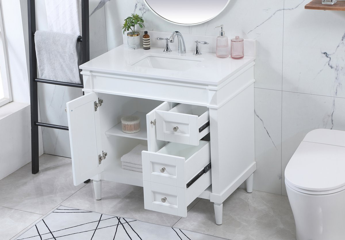 Elegant Decor VF31836WH-BS 36 inch single bathroom vanity in white with backsplash