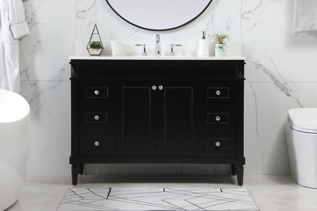 Elegant Decor VF31848BK-BS 48 inch single bathroom vanity in black with backsplash