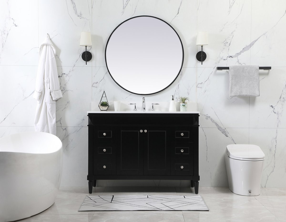 Elegant Decor VF31848BK-BS 48 inch single bathroom vanity in black with backsplash