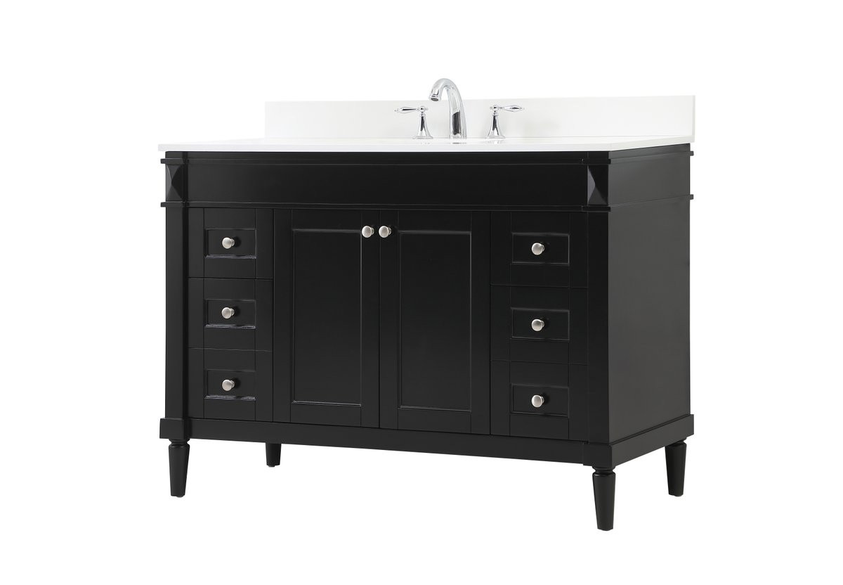 Elegant Decor VF31848BK-BS 48 inch single bathroom vanity in black with backsplash