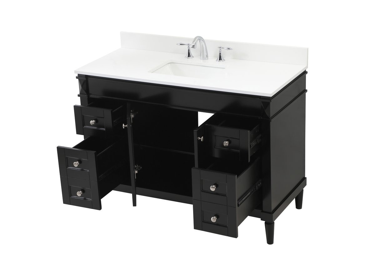 Elegant Decor VF31848BK-BS 48 inch single bathroom vanity in black with backsplash