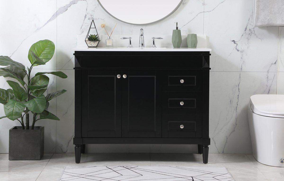 Elegant Decor VF31842BK-BS 42 inch single bathroom vanity in black with backsplash