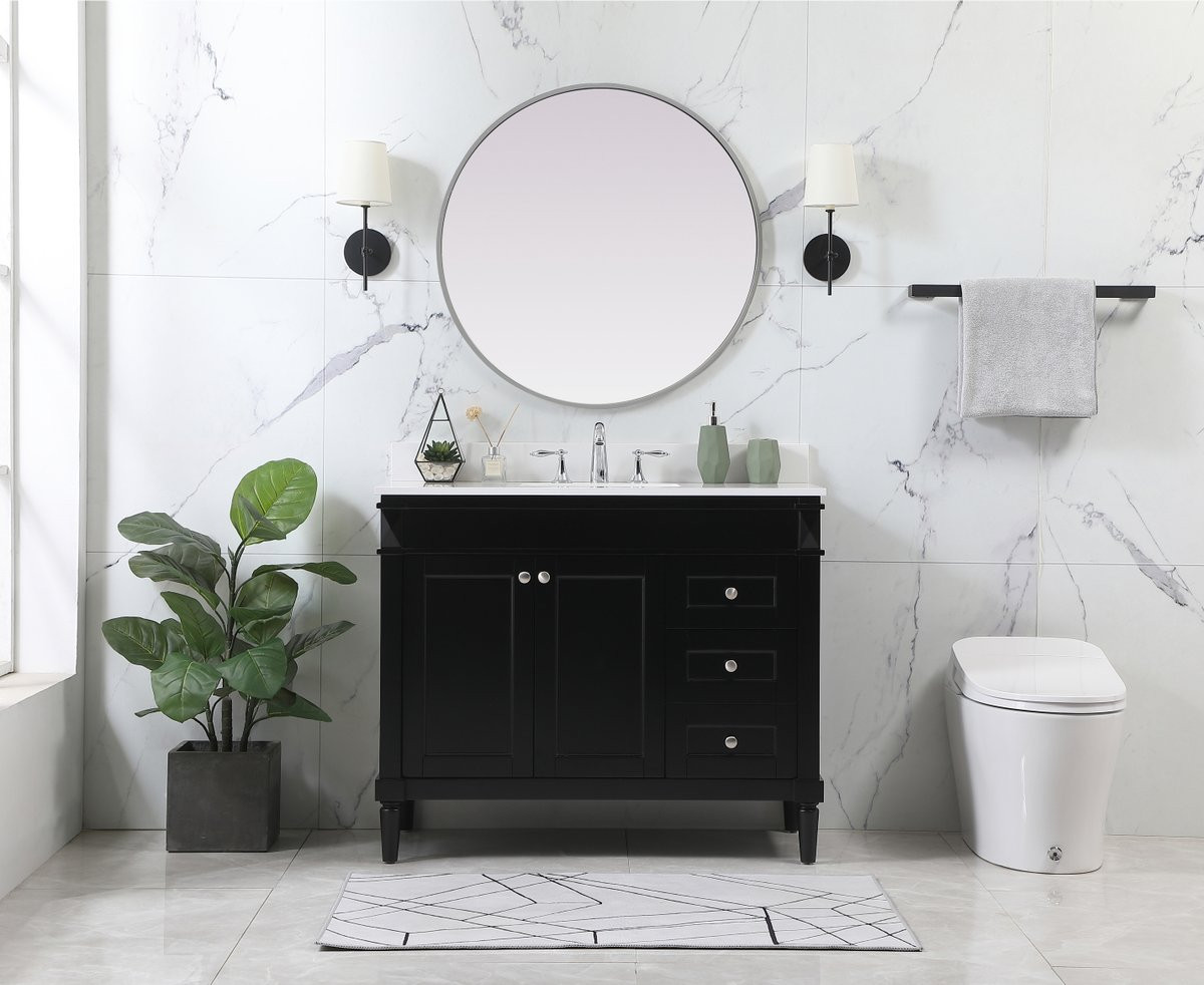 Elegant Decor VF31842BK-BS 42 inch single bathroom vanity in black with backsplash