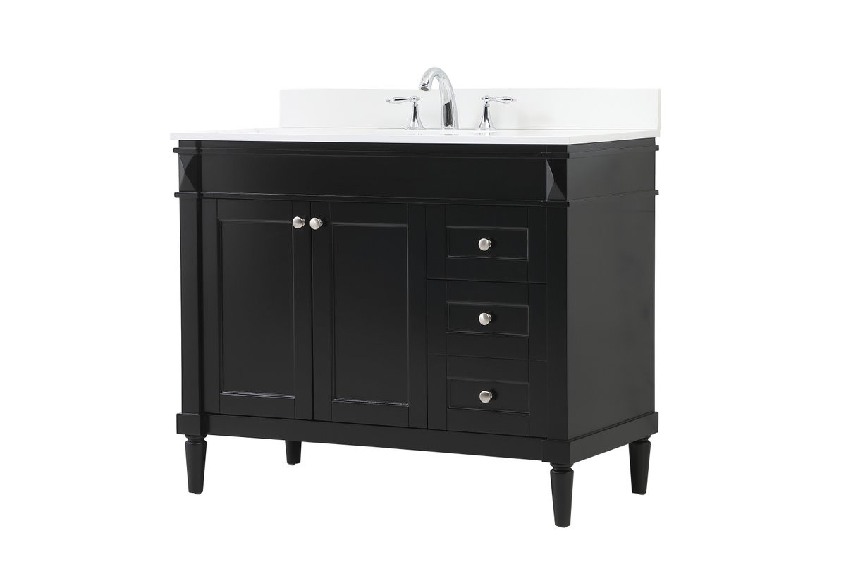 Elegant Decor VF31842BK-BS 42 inch single bathroom vanity in black with backsplash