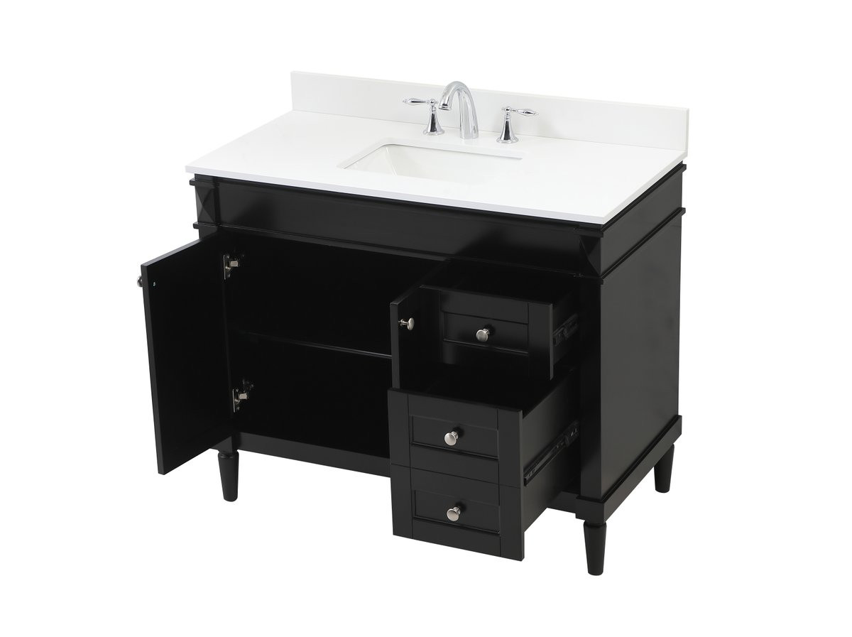 Elegant Decor VF31842BK-BS 42 inch single bathroom vanity in black with backsplash