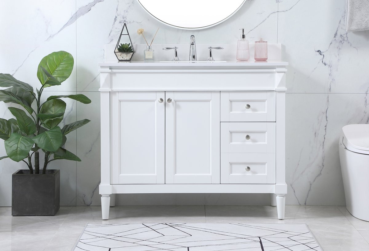 Elegant Decor VF31842WH-BS 42 inch single bathroom vanity in white with backsplash