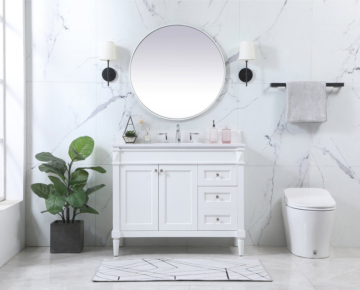 Elegant Decor VF31842WH-BS 42 inch single bathroom vanity in white with backsplash