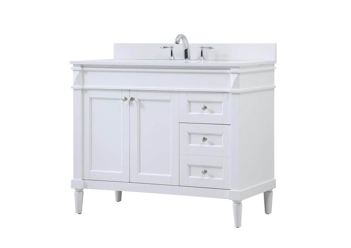 Elegant Decor VF31842WH-BS 42 inch single bathroom vanity in white with backsplash