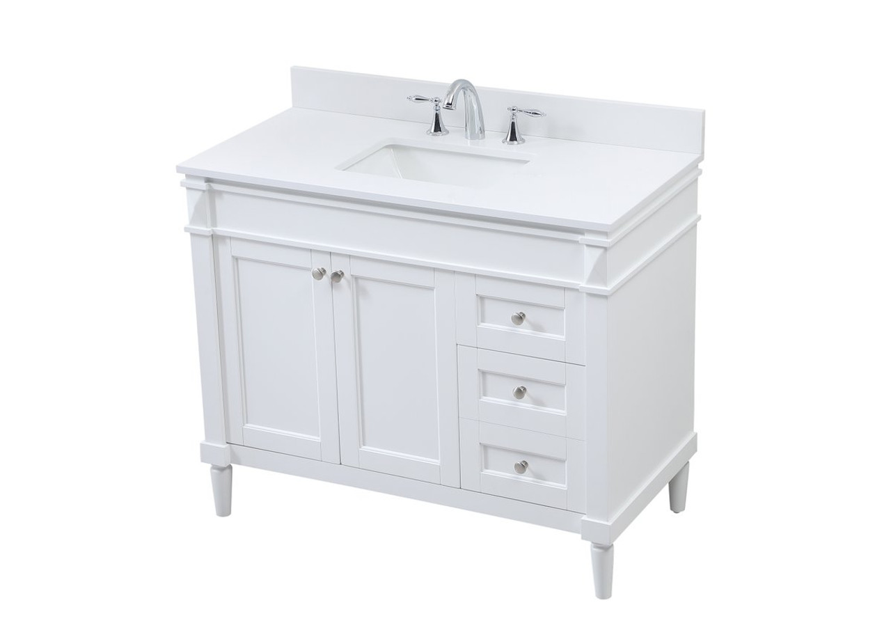 Elegant Decor VF31842WH-BS 42 inch single bathroom vanity in white with backsplash