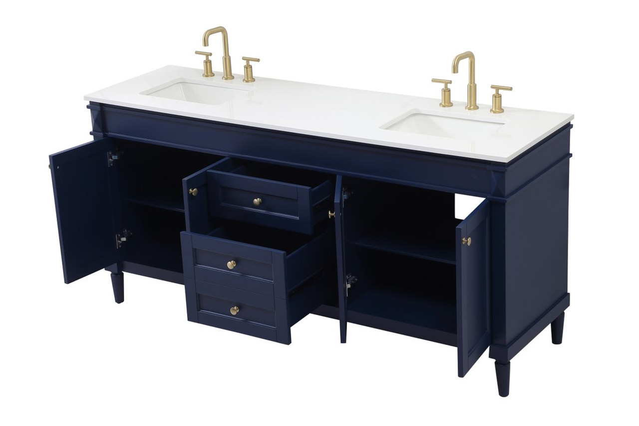 Elegant Decor VF31872DBL 72 inch double bathroom vanity in blue