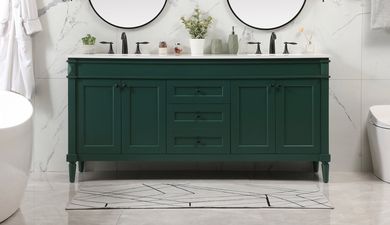 Elegant Decor VF31872DGN 72 inch double bathroom vanity in green Elegant Decor VF31872DGN 72 inch double bathroom vanity in green
