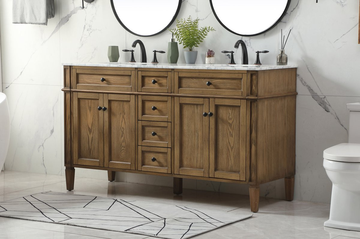 Elegant Decor VF12560DDW 60 inch double bathroom vanity in driftwood