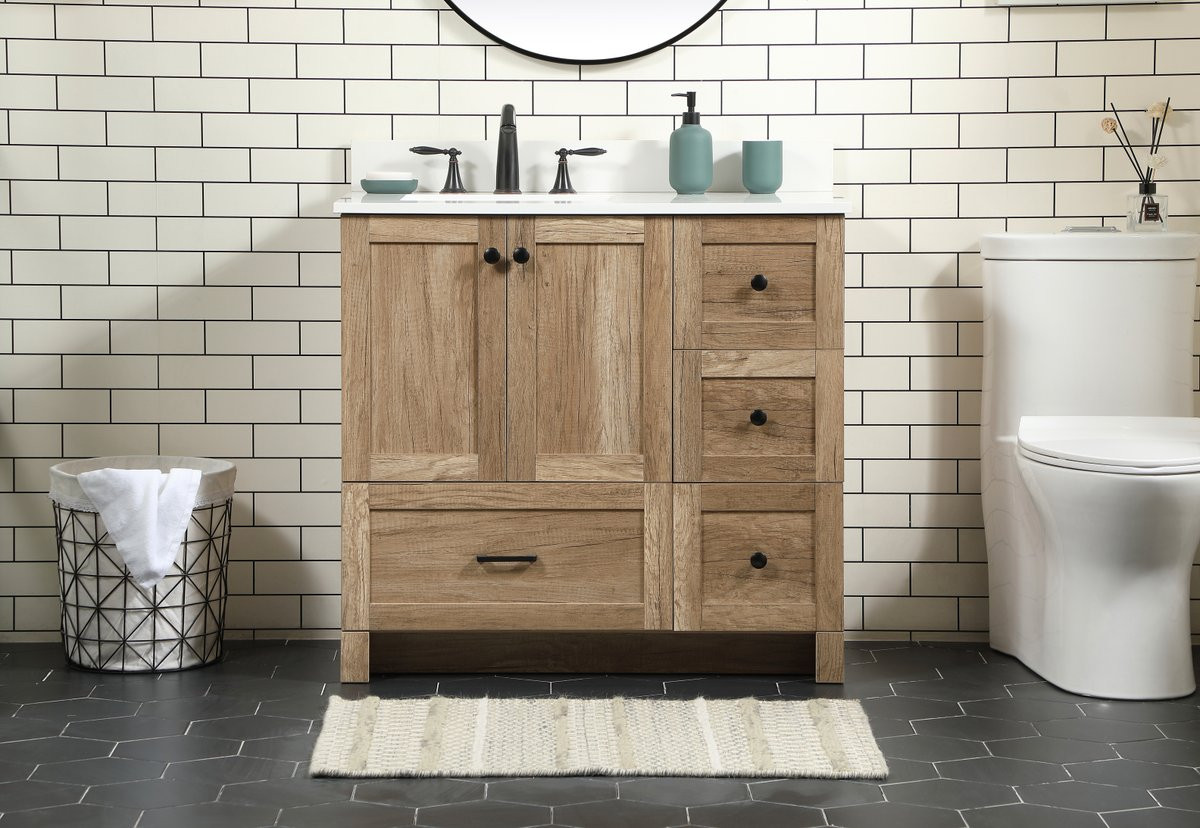 Elegant Decor VF2836NT-BS 36 inch single bathroom vanity in natural oak with backsplash