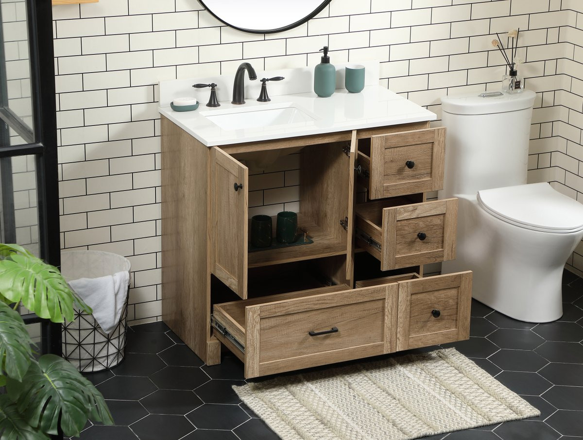 Elegant Decor VF2836NT-BS 36 inch single bathroom vanity in natural oak with backsplash