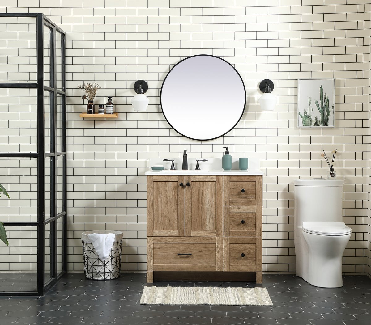 Elegant Decor VF2836NT-BS 36 inch single bathroom vanity in natural oak with backsplash