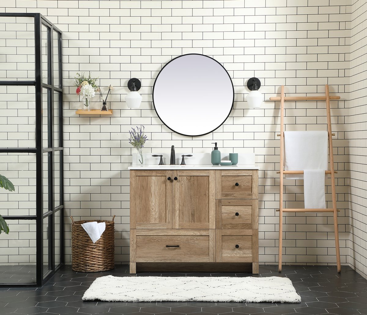 Elegant Decor VF2842NT-BS 42 inch single bathroom vanity in natural oak with backsplash